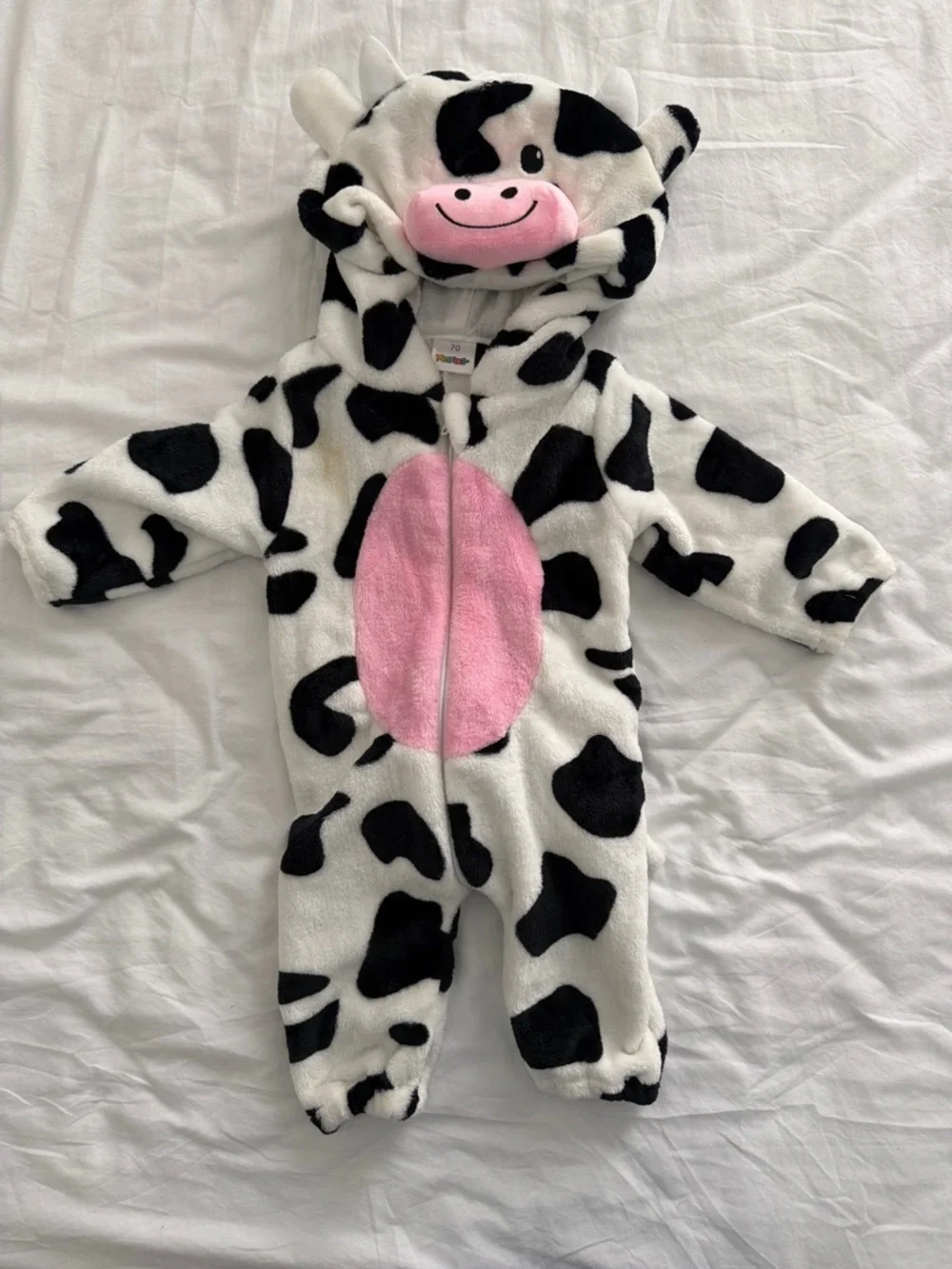 Kids Cow Fleece One-Piece Romper with Hood - Pink & Black